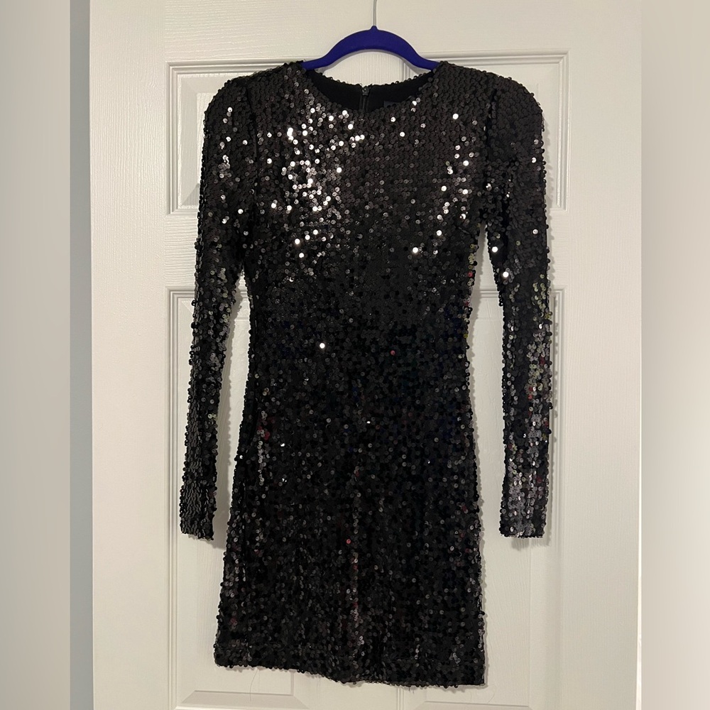 French Connection Black Sequin Long Sleeve Dress